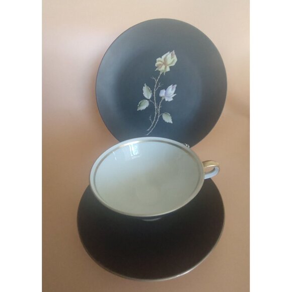 Royal Porzellan Bavaria KPM Trio Set Cup, Saucer and Breakfast Plate Black Matte - Picture 1 of 16